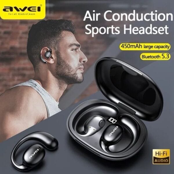 Awei T80 Wireless Bluetooth OWS Air Conduction Earbuds Headset With Mic Earphone