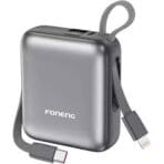 FONENG PX115 10000mAh Mini 22.5W Power Bank with 2 Built-in Cables - Dark Gray - Image 3